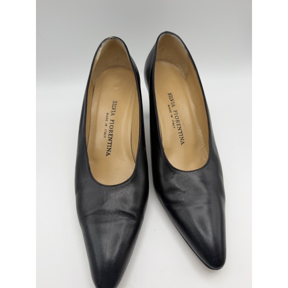 Silvia Fiorentina Italy Black Leather Pumps Heels 6.5N Vero Cuoio